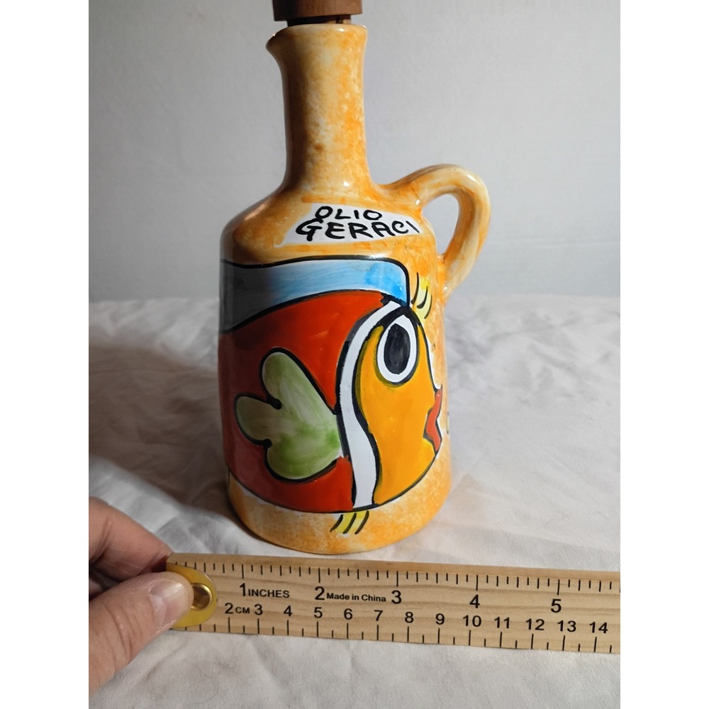 Nino Parrucca Italy Ceramic Olive Oil Cruet Bottle Hand Painted Fish Olio Geraci